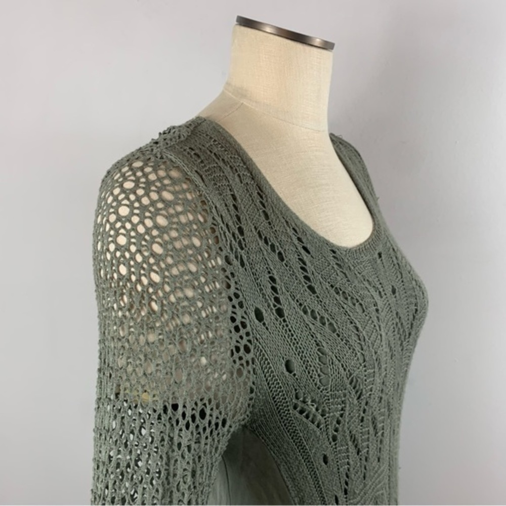 Pala D'Oro Olive Green Crocheted Open Knit Layered Boho Long Sleeve Top S/M - Picture 7 of 8